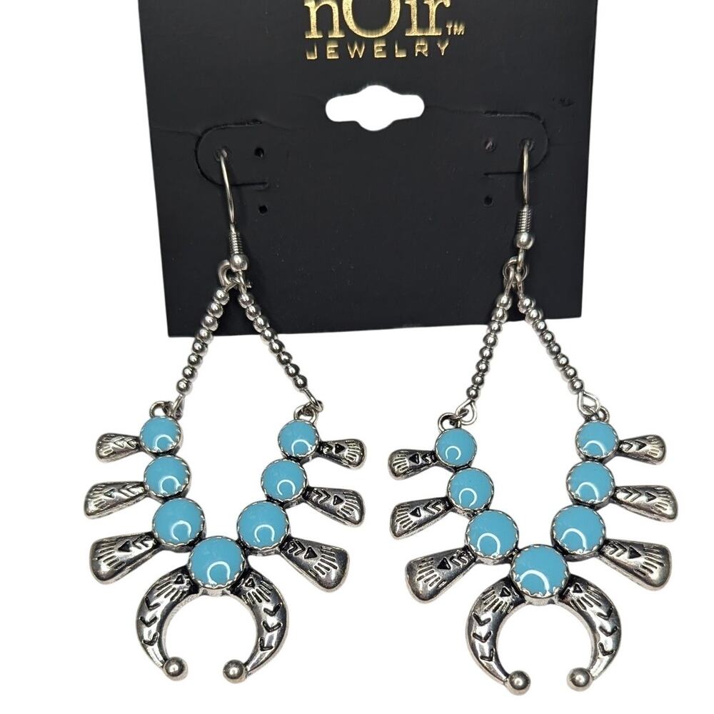 nOir Turquoise Squash Blossom Dangle Earrings